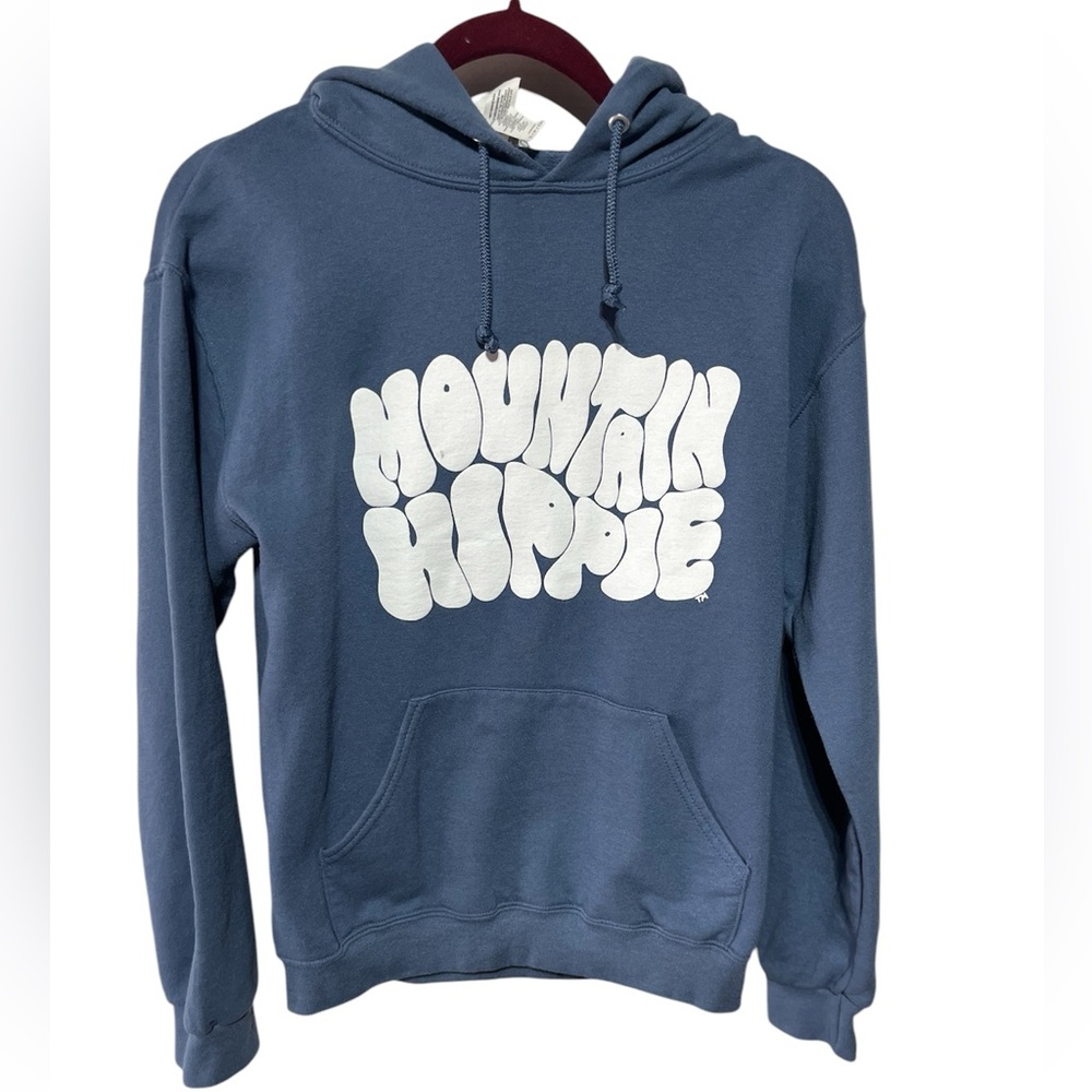 JERZEES NULAND MOUNTAIN HIPPIE HOODIE FRONT KANGAROO POCKET COZY SLATE BLUE SZ S